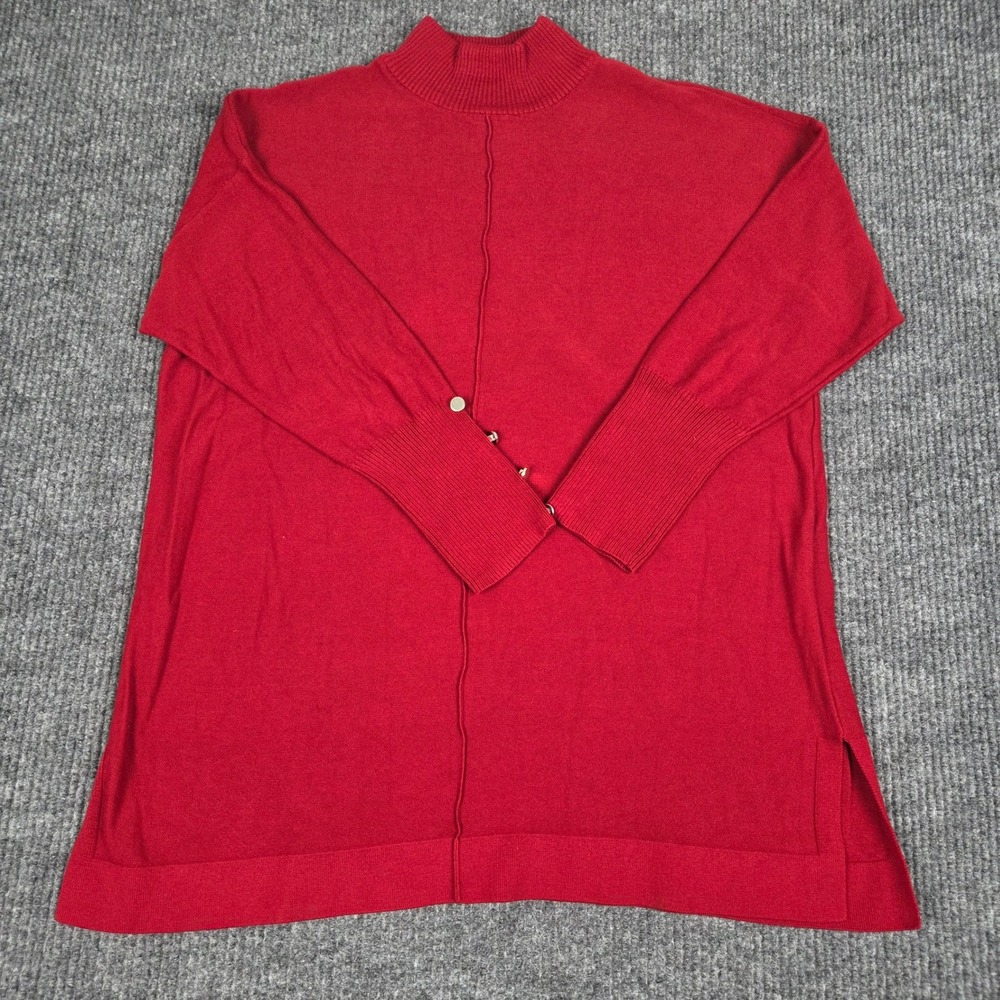 Anne Klein Womens Mock Neck Button Cuff Tunic Sweater Red Large Long Sleeve